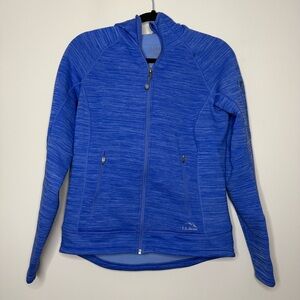 LL BEAN Polartec Warm Layering Spacedye Blue Hood Zip Up Fleece Jacket